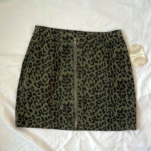 NWT Altard State S Olive Green Leopard Jean Skirt